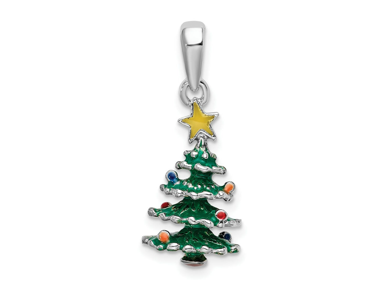 FJC Finejewelers 925 Sterling Silver Rhodium Plated 3D Enameled Christmas Tree Charm 10 mm