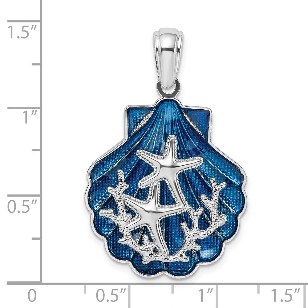 FJC Finejewelers 925 Sterling Silver Rhodium Plated Enameled Blue Shell with Starfish Charm 36 x 23 mm