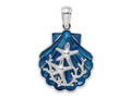 FJC Finejewelers 925 Sterling Silver Rhodium Plated Enameled Blue Shell with Starfish Charm 36 x 23 mm
