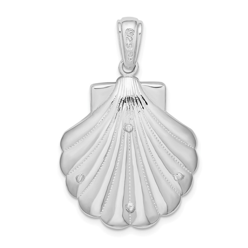 FJC Finejewelers 925 Sterling Silver Rhodium Plated Enameled Blue Shell with Turtle Charm 36 x 23 mm