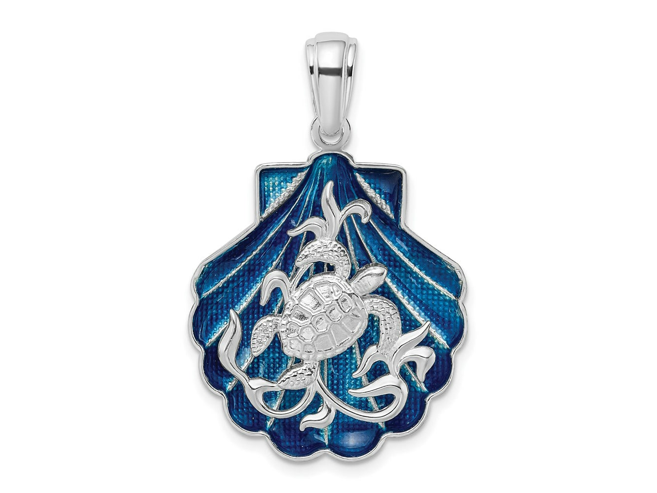 FJC Finejewelers 925 Sterling Silver Rhodium Plated Enameled Blue Shell with Turtle Charm 36 x 23 mm