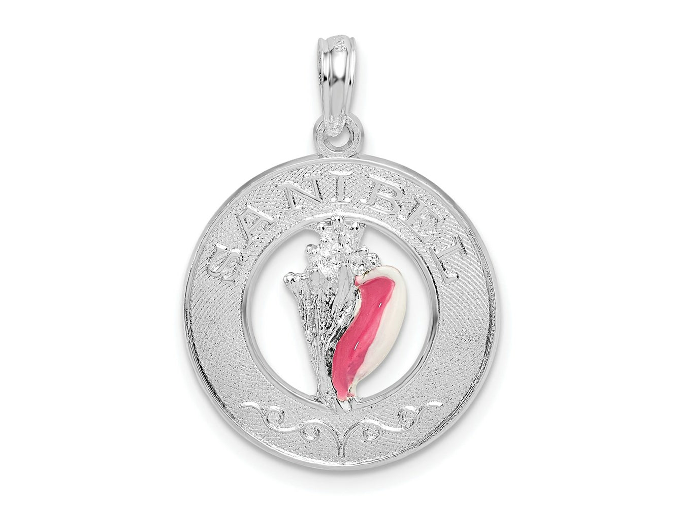 FJC Finejewelers 925 Sterling Silver Rhodium Plated Enameled Sanibel Circle with Shell Charm 24 x 18 mm