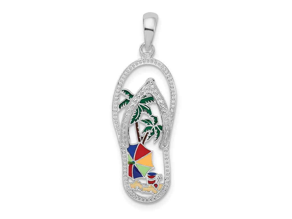 FJC Finejewelers 925 Sterling Silver Rhodium Plated Enameled Beach Scene Flip-flop Charm 32 x 10 mm
