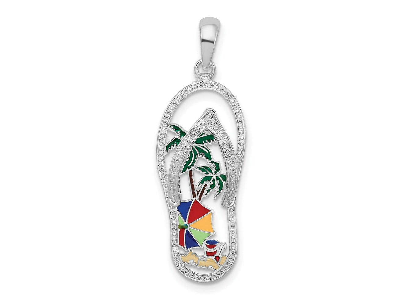 FJC Finejewelers 925 Sterling Silver Rhodium Plated Enameled Beach Scene Flip-flop Charm 32 x 10 mm