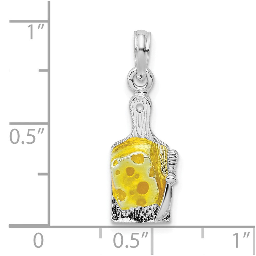 FJC Finejewelers 925 Sterling Silver Rhodium Plated Enameled Cheese Board with Knife Charm 23 x 8 mm