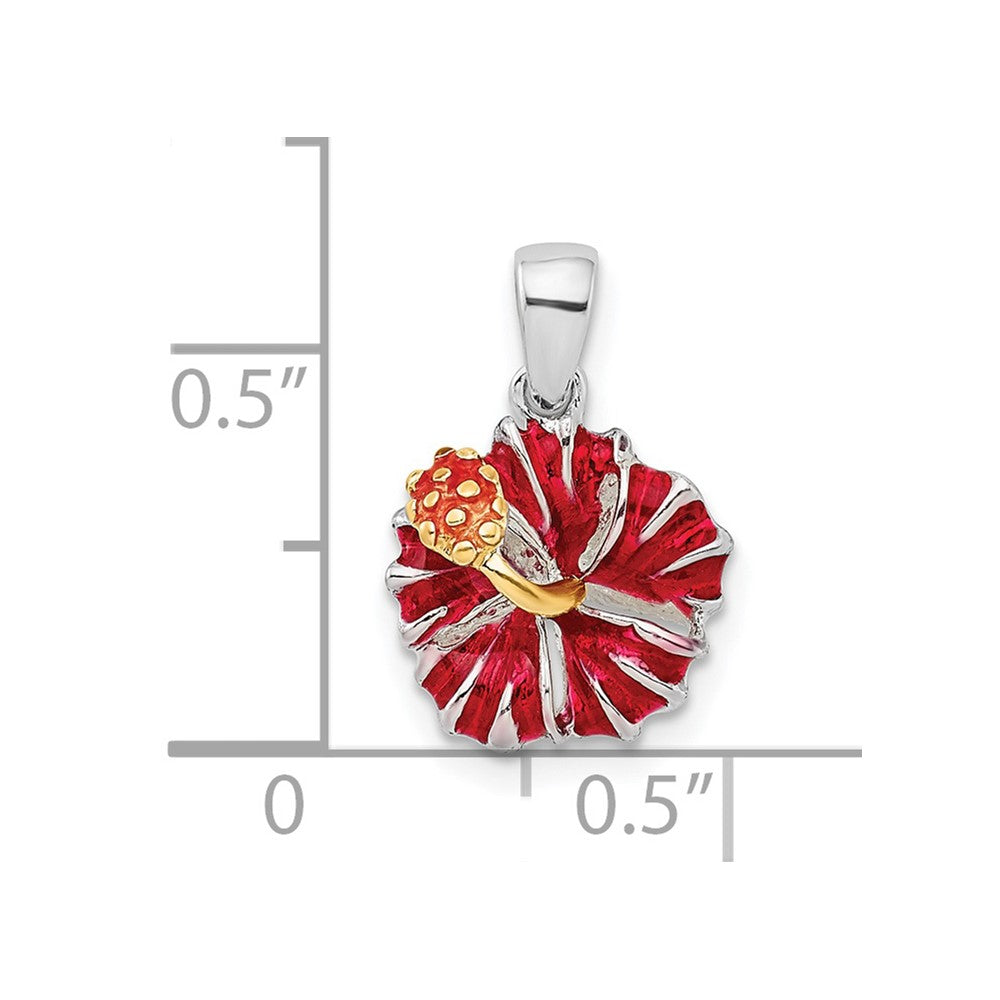 FJC Finejewelers 925 Sterling Silver Rhodium Plated Polished Enameled Red Hibiscus Charm 10 mm