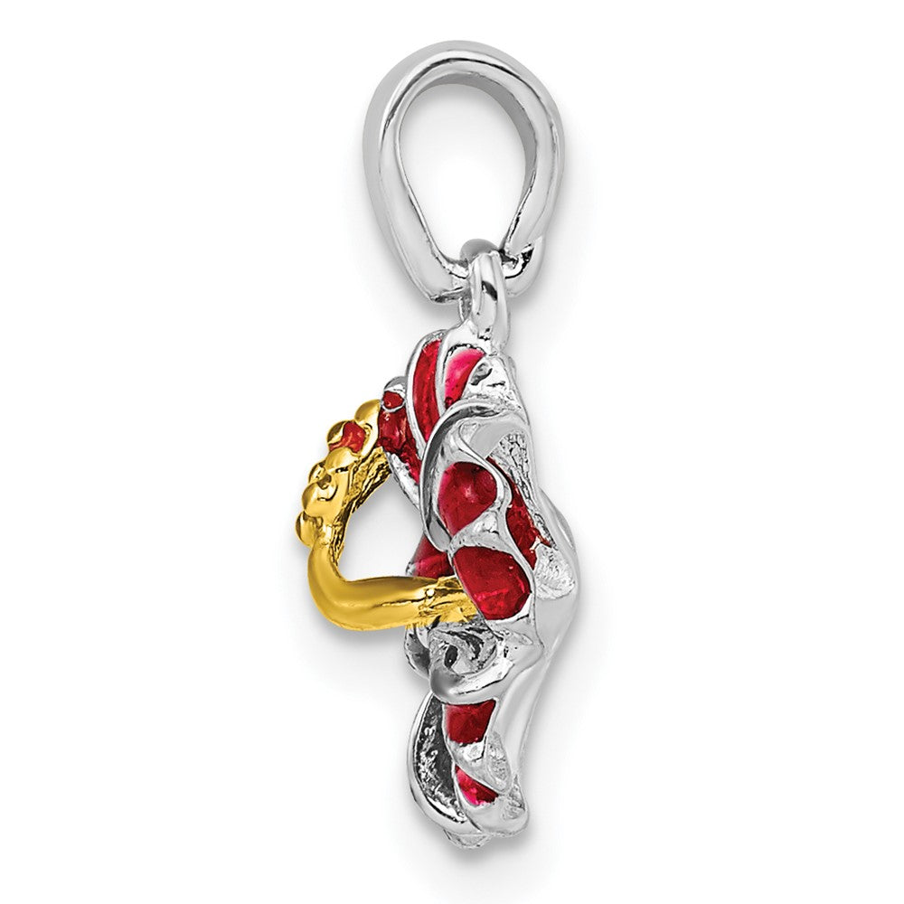 FJC Finejewelers 925 Sterling Silver Rhodium Plated Polished Enameled Red Hibiscus Charm 10 mm