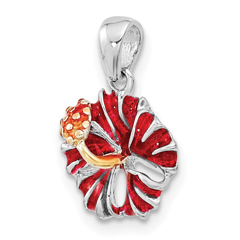 FJC Finejewelers 925 Sterling Silver Rhodium Plated Polished Enameled Red Hibiscus Charm 10 mm