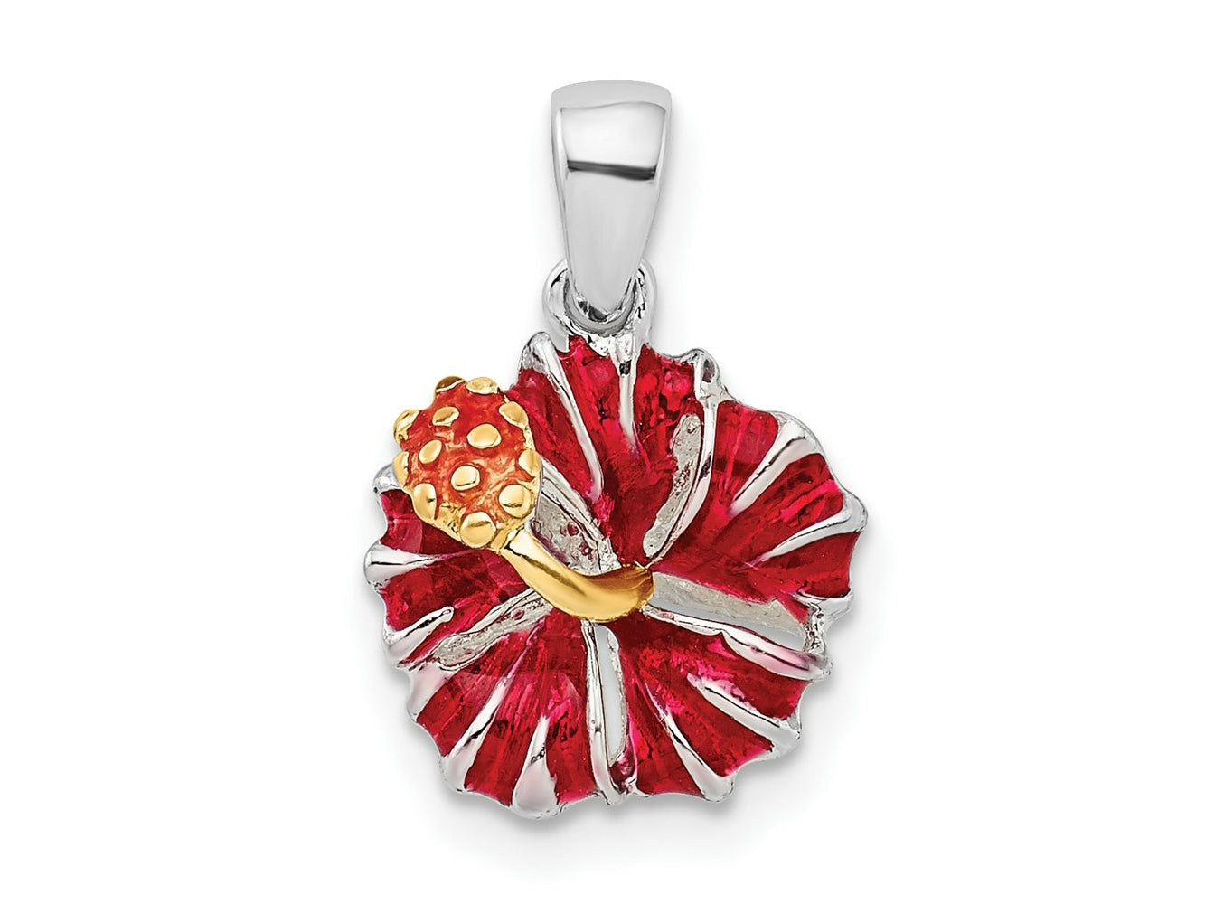 FJC Finejewelers 925 Sterling Silver Rhodium Plated Polished Enameled Red Hibiscus Charm 10 mm