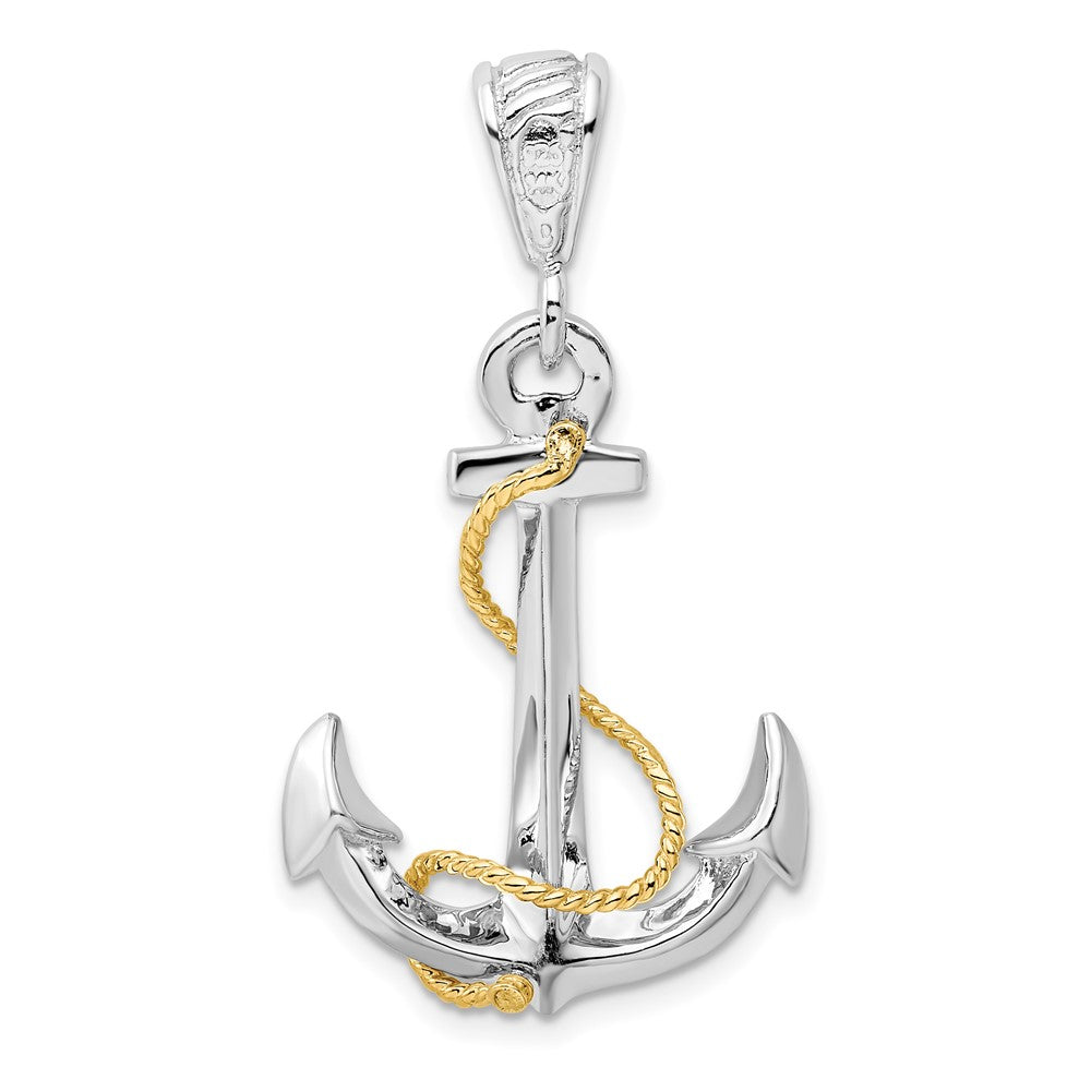 FJC Finejewelers 925 Silver and 14k Yellow Gold  Polished 3D Anchor with Rope Charm 37 x 20 mm
