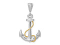 FJC Finejewelers 925 Silver and 14k Yellow Gold  Polished 3D Anchor with Rope Charm 37 x 20 mm