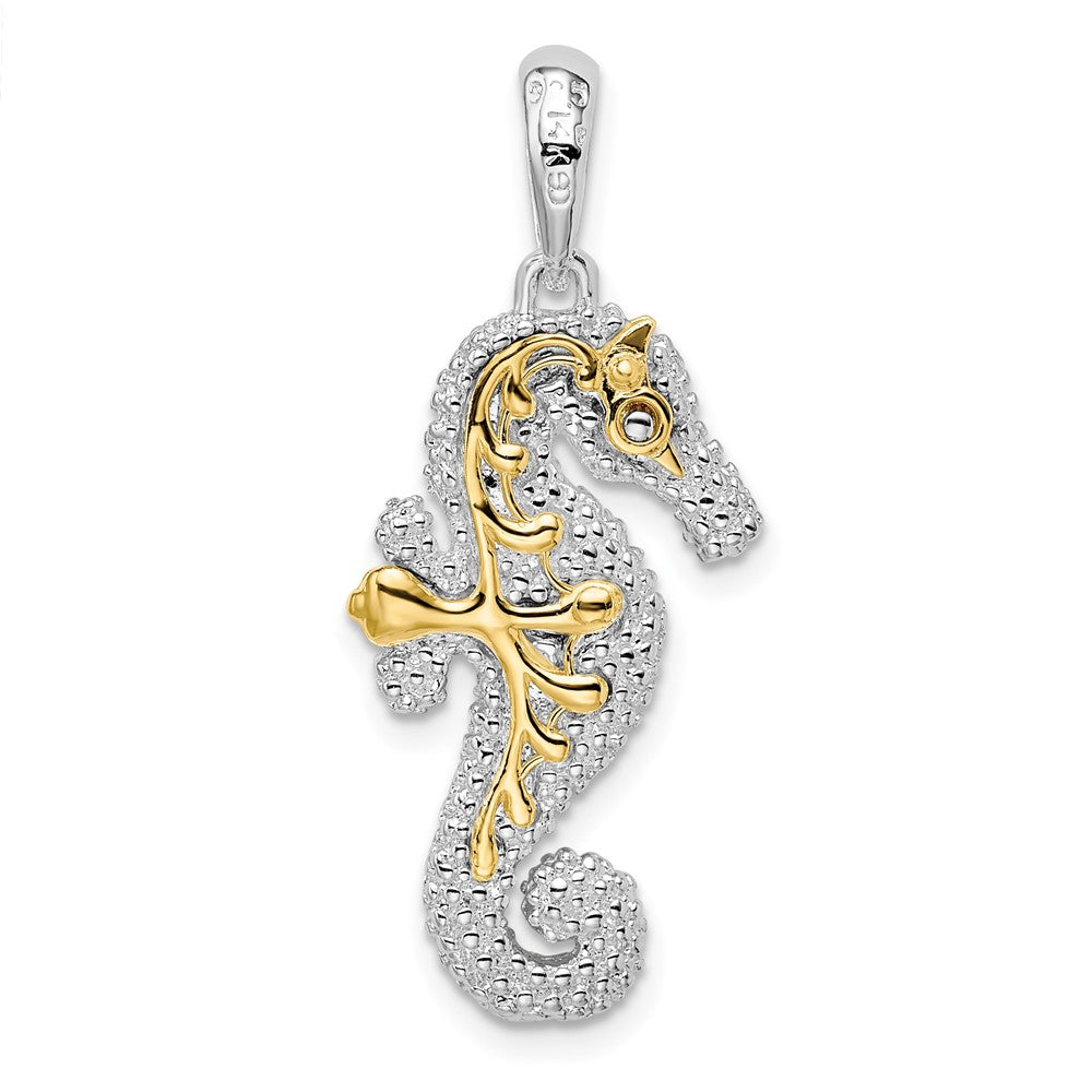 FJC Finejewelers 925 Silver and 14k Yellow Gold  3D Lg. Seahorse with Accent Charm 33 x 14 mm