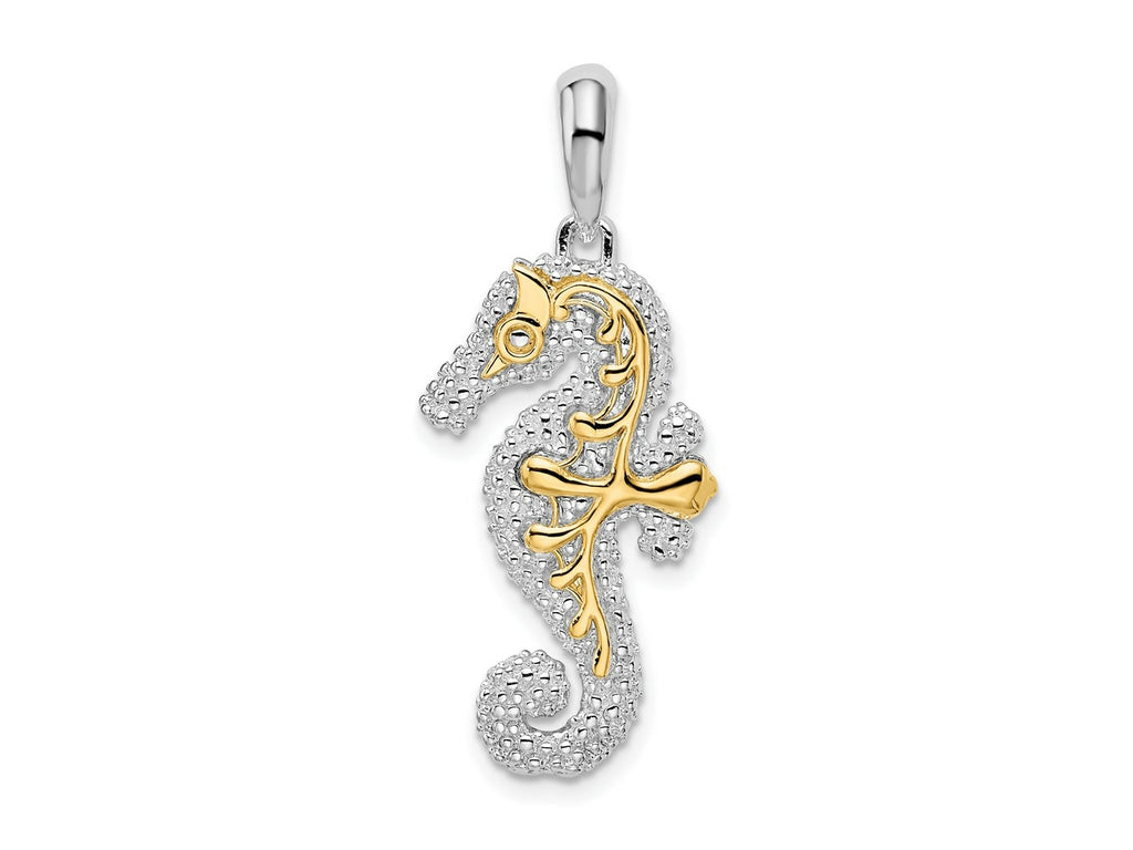 FJC Finejewelers 925 Silver and 14k Yellow Gold  3D Lg. Seahorse with Accent Charm 33 x 14 mm