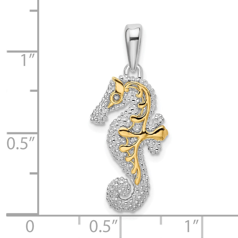 FJC Finejewelers 925 Silver and 14k Yellow Gold Rhodium Plated 3D Seahorse with Accent Charm 29 x 11 mm