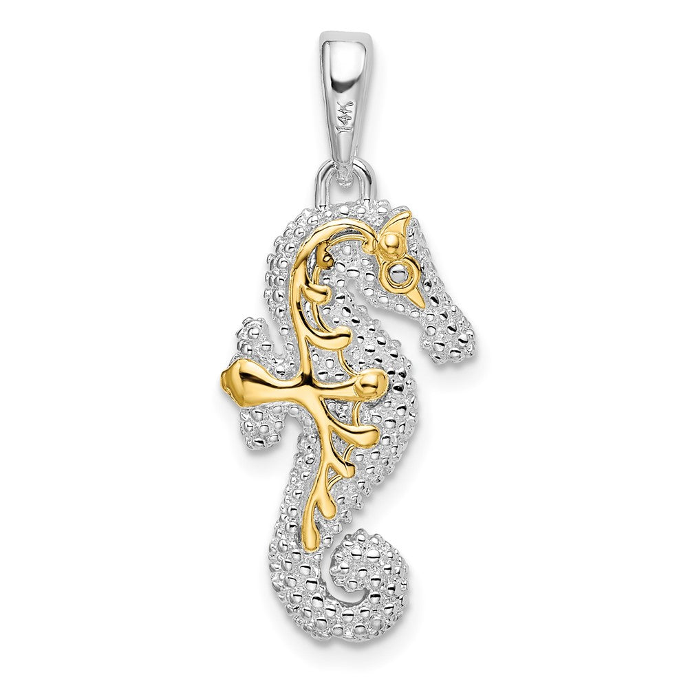 FJC Finejewelers 925 Silver and 14k Yellow Gold Rhodium Plated 3D Seahorse with Accent Charm 29 x 11 mm