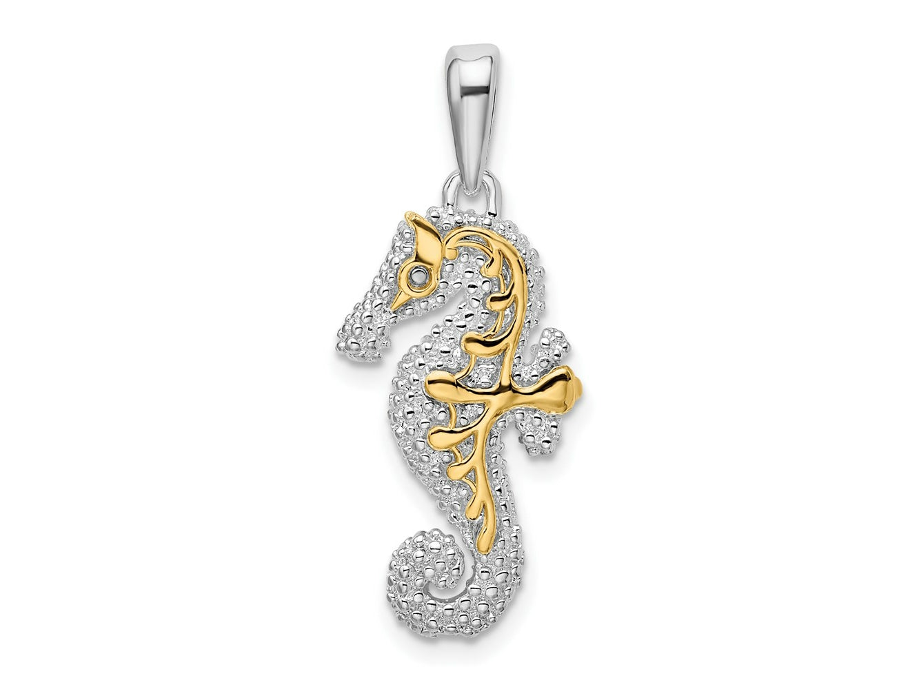 FJC Finejewelers 925 Silver and 14k Yellow Gold Rhodium Plated 3D Seahorse with Accent Charm 29 x 11 mm