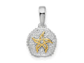 FJC Finejewelers 925 Silver and 14k Yellow Gold Rhodium Plated Sand Dollar with Starfish Charm 17 x 10 mm