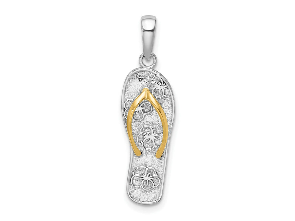 FJC Finejewelers 925 Silver and 14k Yellow Gold  3D Floral Flip-flop with Straps Charm 29 x 8 mm