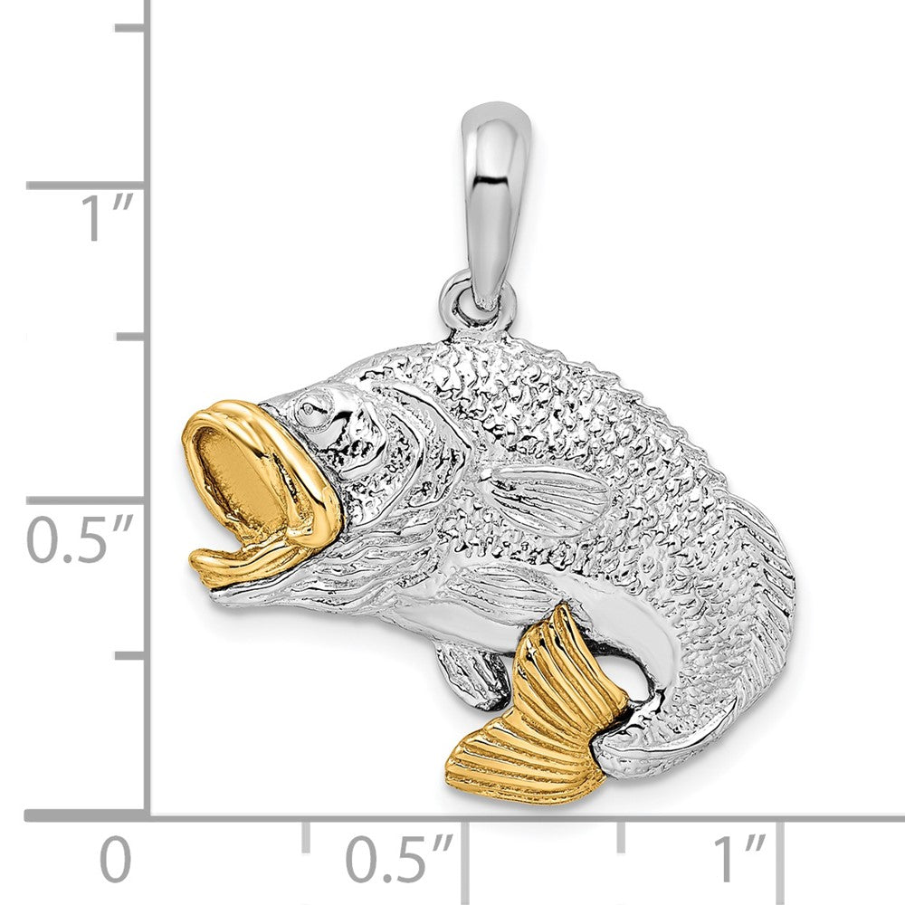 FJC Finejewelers 925 Silver and 14k Yellow Gold Accents  Jumping Bass Charm 28 x 26 mm