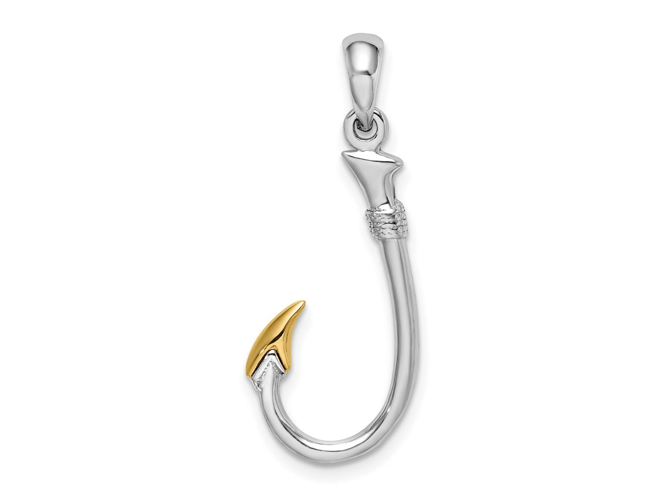 FJC Finejewelers 925 Silver and 14k Yellow Gold Rhodium Plated 3D Fish Hook with Accent Charm 30 x 12 mm