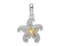 FJC Finejewelers 925 Silver and 14k Yellow Gold  Textured Starfish with Accent Charm 27 x 17 mm
