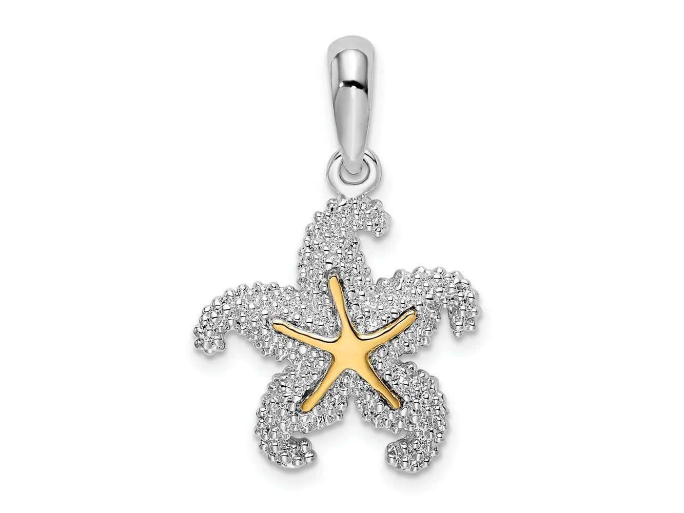 FJC Finejewelers 925 Silver and 14k Yellow Gold  Textured Starfish with Accent Charm 27 x 17 mm