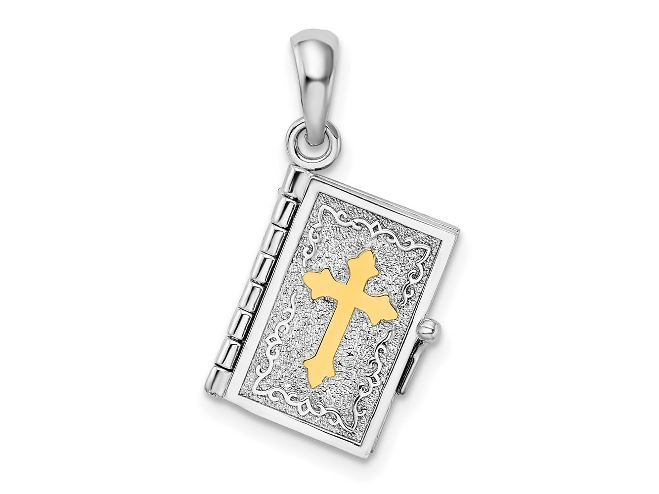 FJC Finejewelers 925 Silver Texture Lords Prayer Bible with Cross Charm 23 x 13 mm