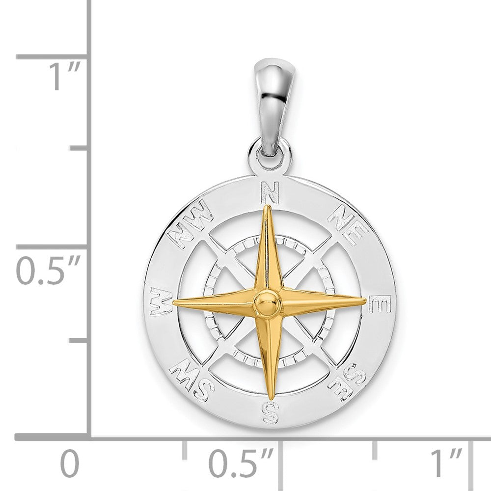 FJC Finejewelers 925 Silver and 14k Yellow Gold Accents Small Compass with Needle Charm 25 x 17 mm