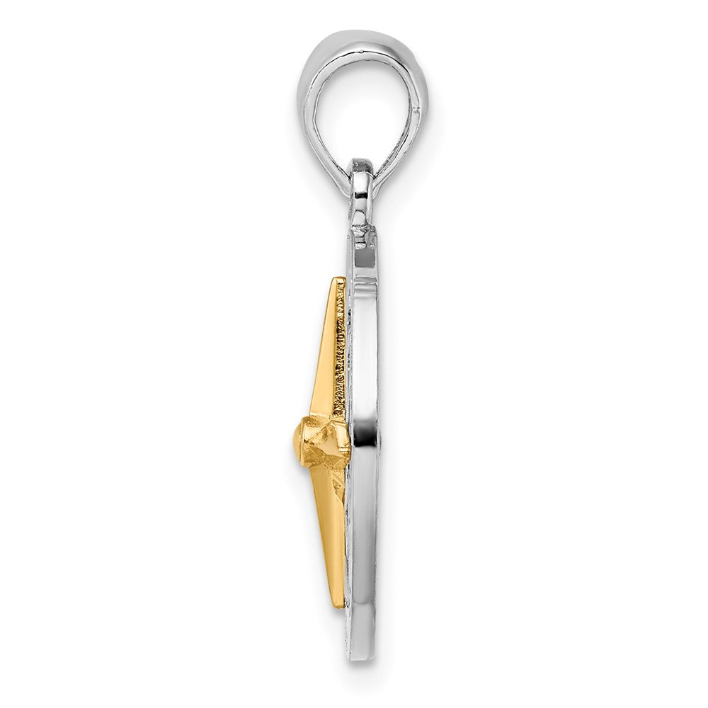 FJC Finejewelers 925 Silver and 14k Yellow Gold Accents Small Compass with Needle Charm 25 x 17 mm
