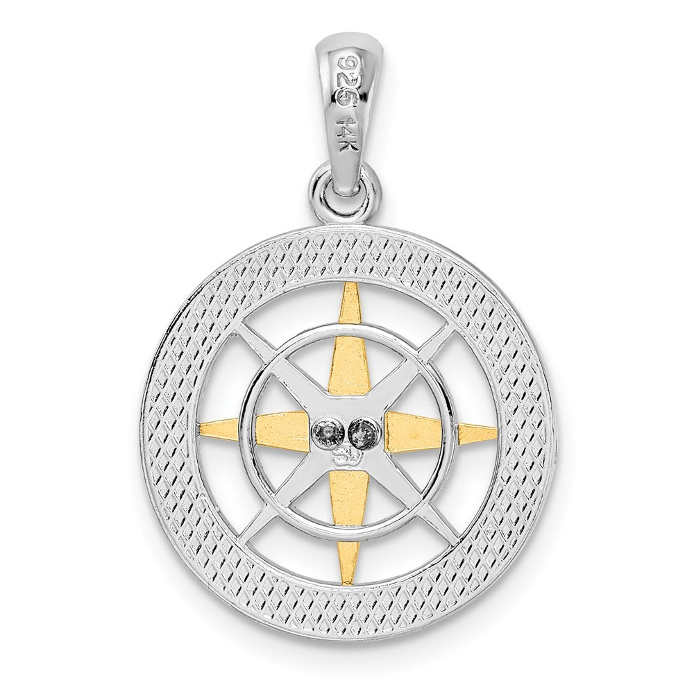 FJC Finejewelers 925 Silver and 14k Yellow Gold Accents Small Compass with Needle Charm 25 x 17 mm