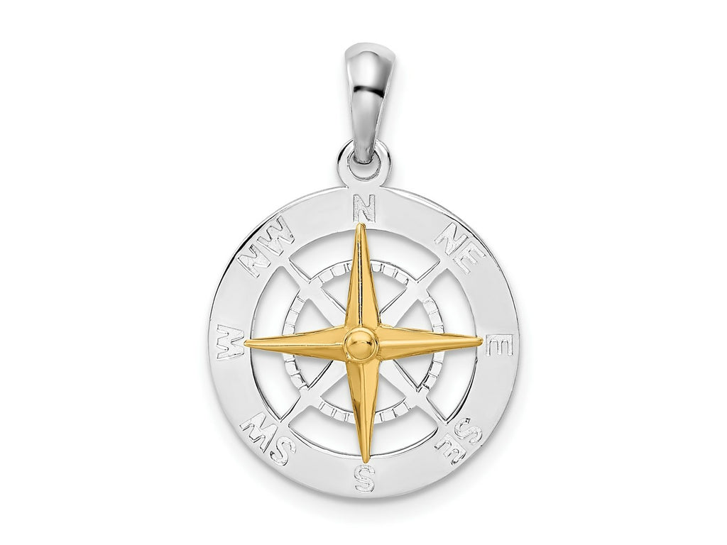 FJC Finejewelers 925 Silver and 14k Yellow Gold Accents Small Compass with Needle Charm 25 x 17 mm