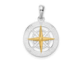 FJC Finejewelers 925 Silver and 14k Yellow Gold Accents Small Compass with Needle Charm 25 x 17 mm