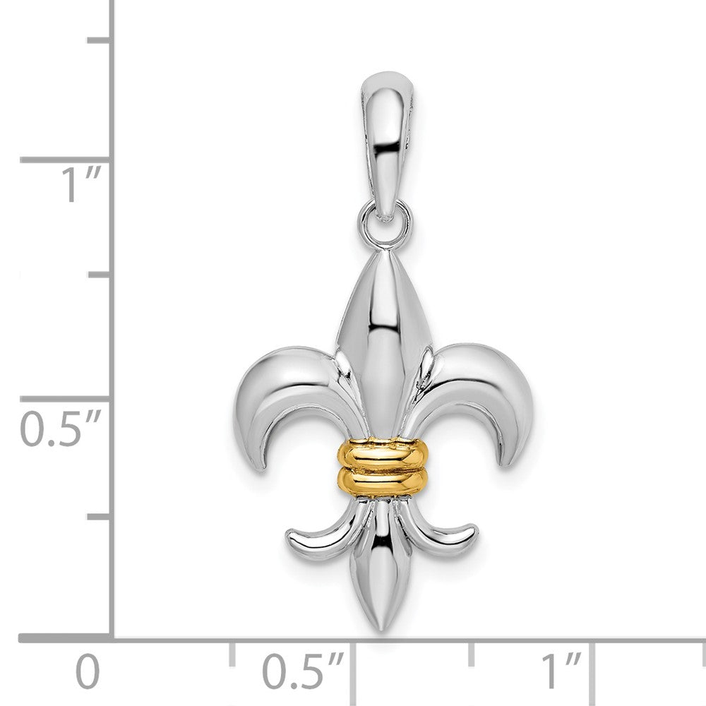 FJC Finejewelers 925 Silver and 14k Yellow Gold  Polished Fleur de Lis with Accent Charm 16 mm