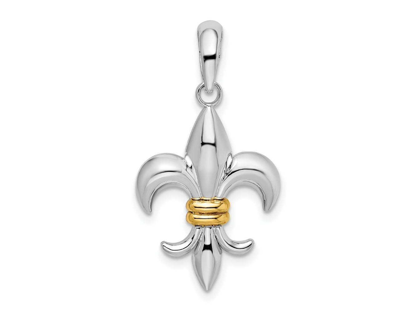 FJC Finejewelers 925 Silver and 14k Yellow Gold  Polished Fleur de Lis with Accent Charm 16 mm