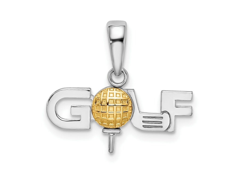 FJC Finejewelers 925 Silver and 14k Yellow Gold Rhodium Plated Polished GOLF Tee with Ball Charm 18 mm