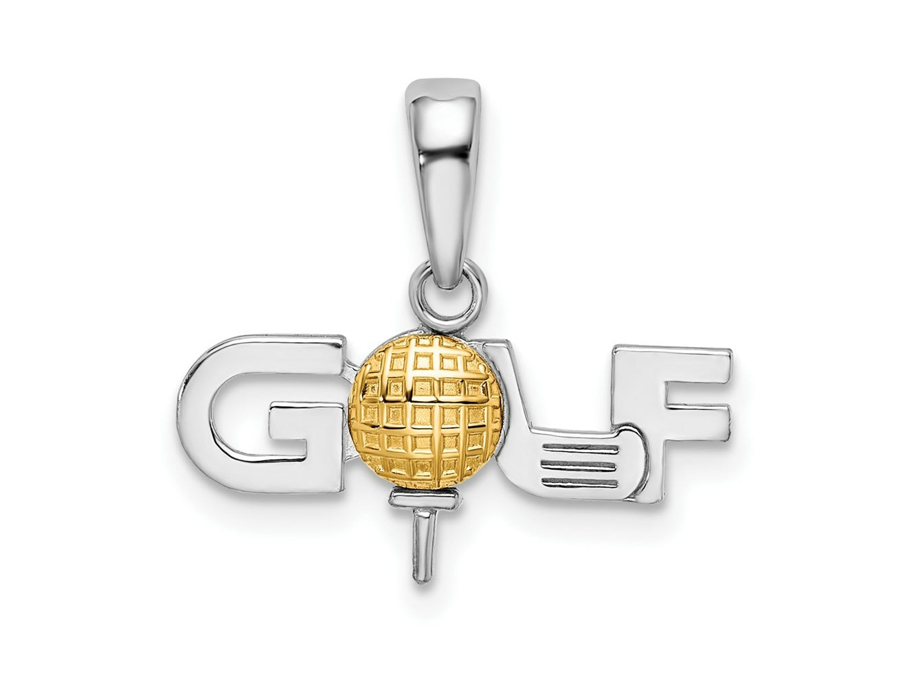 FJC Finejewelers 925 Silver and 14k Yellow Gold Rhodium Plated Polished GOLF Tee with Ball Charm 18 mm