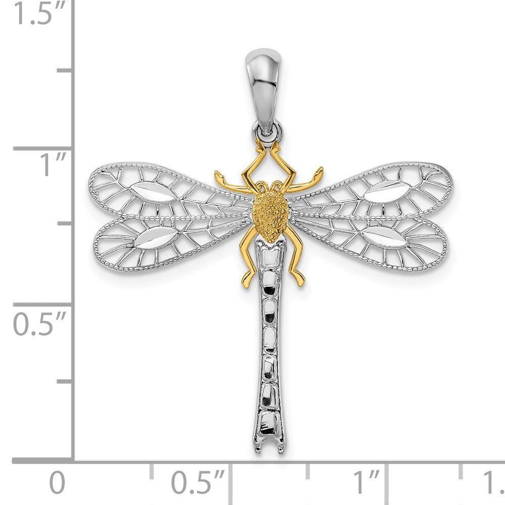 FJC Finejewelers 925 Silver and 14k Yellow Gold Rhodium Plated Polished Dragonfly with Accent Charm 29 mm
