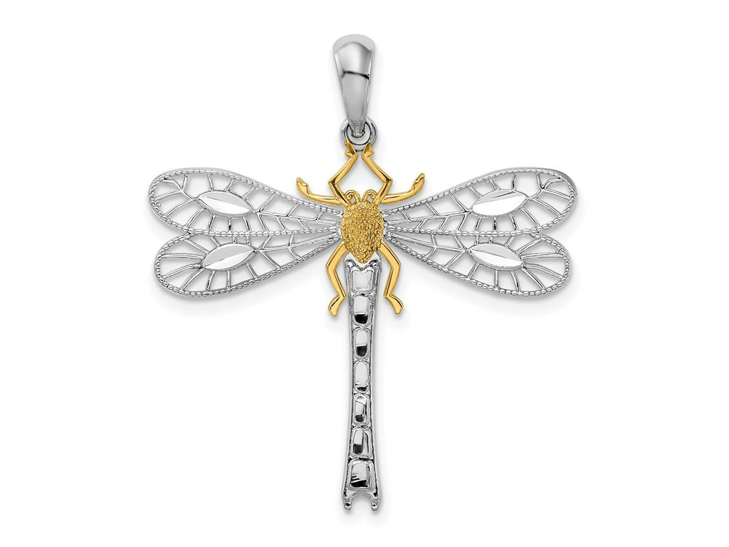 FJC Finejewelers 925 Silver and 14k Yellow Gold Rhodium Plated Polished Dragonfly with Accent Charm 29 mm