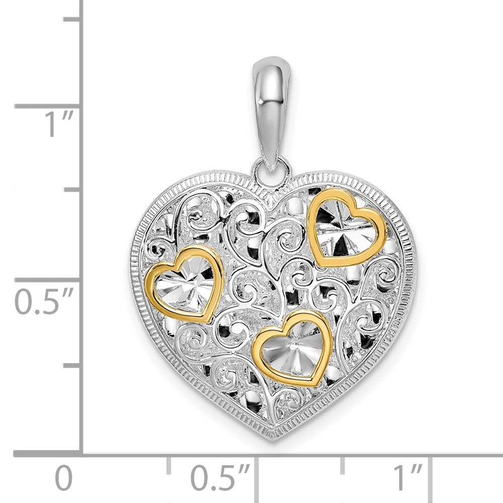 FJC Finejewelers 925 Silver and 14k Yellow Gold Accent  Rhodium Plated Fancy Heart Charm