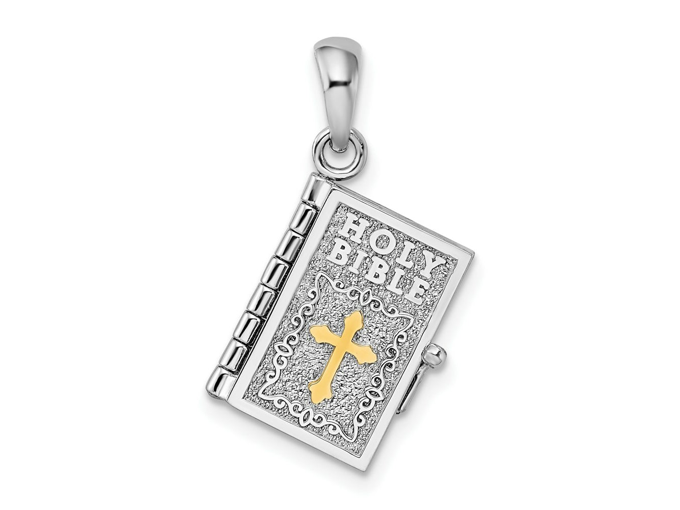 FJC Finejewelers 925 Silver and 14k Yellow Gold Rhod-plted 3D Lords Prayer Holy Bible with Charm 24 x 13 mm