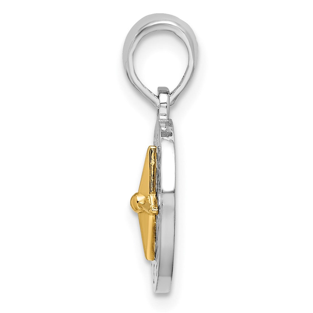FJC Finejewelers 925 Silver and 14k Yellow Gold Polished Mini Compass with Needle Charm 19 x 12 mm