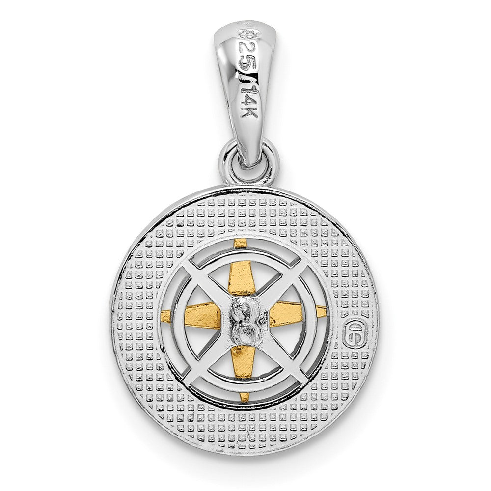 FJC Finejewelers 925 Silver and 14k Yellow Gold Polished Mini Compass with Needle Charm 19 x 12 mm