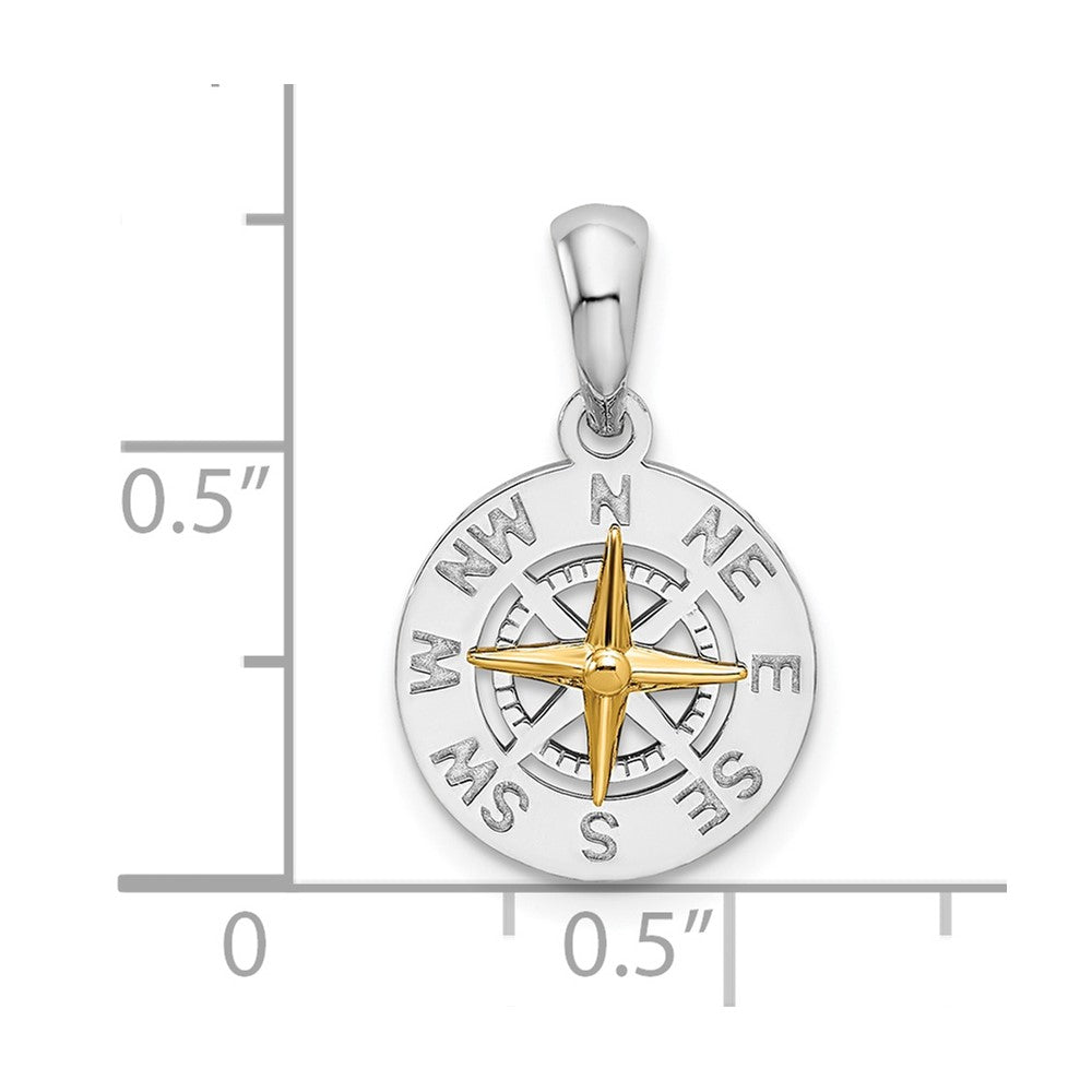 FJC Finejewelers 925 Silver and 14k Yellow Gold Polished Mini Compass with Needle Charm 19 x 12 mm