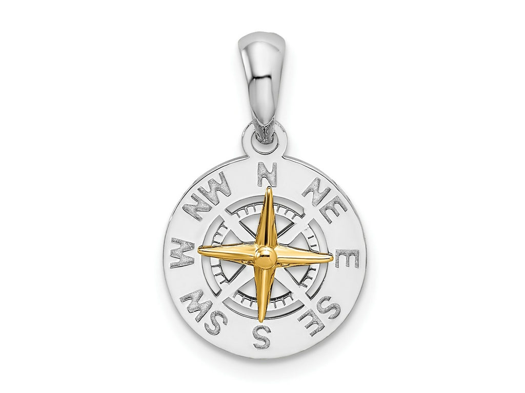 FJC Finejewelers 925 Silver and 14k Yellow Gold Polished Mini Compass with Needle Charm 19 x 12 mm