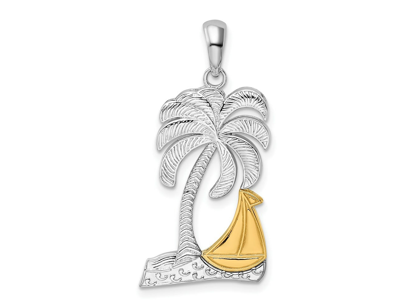 FJC Finejewelers 925 Silver and 14k Yellow Gold Accent Polished Palm Tree with Sailboat Charm 23 x 14 mm