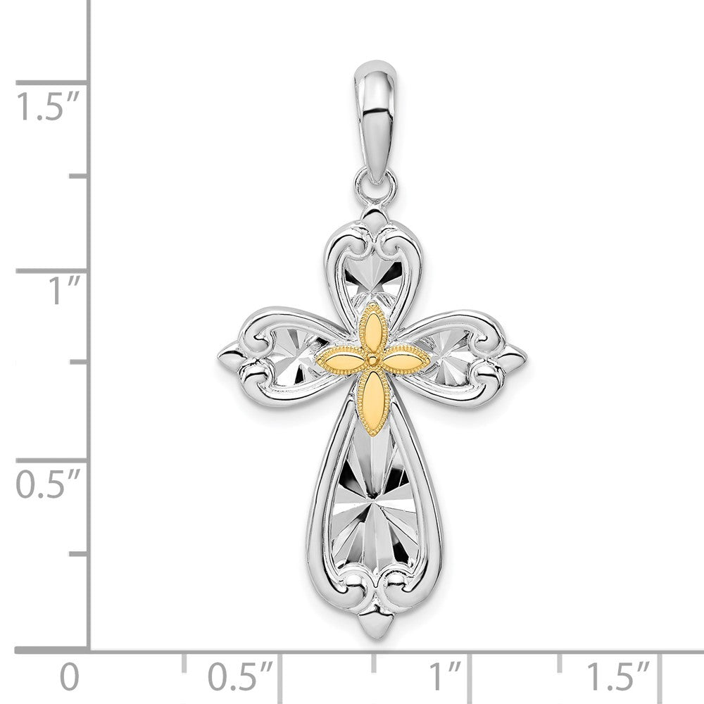 FJC Finejewelers 925 Silver and 14k Yellow Gold Accent Bright Cut Rounded Cross Charm 20 mm