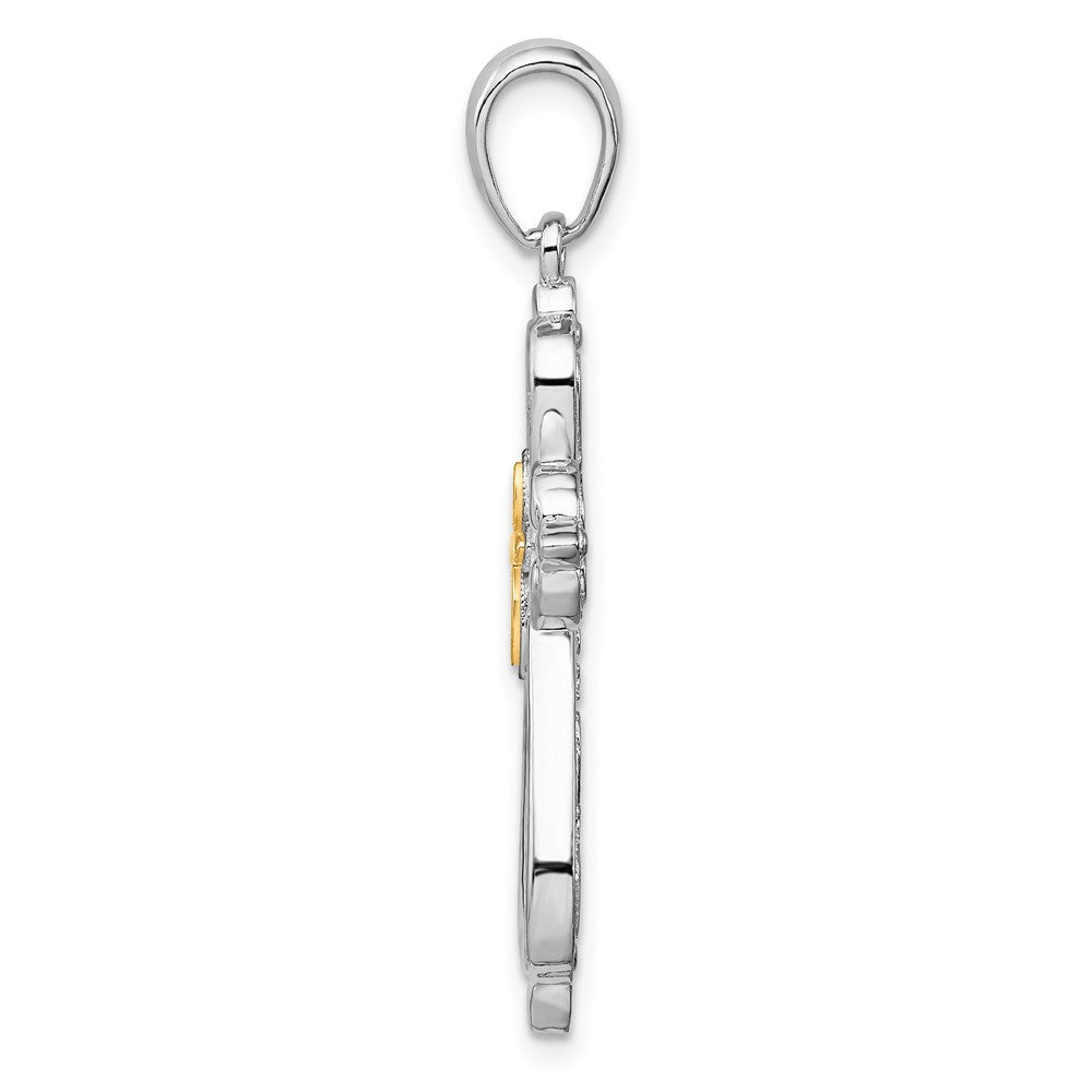 FJC Finejewelers 925 Silver and 14k Yellow Gold Accent Bright Cut Rounded Cross Charm 20 mm