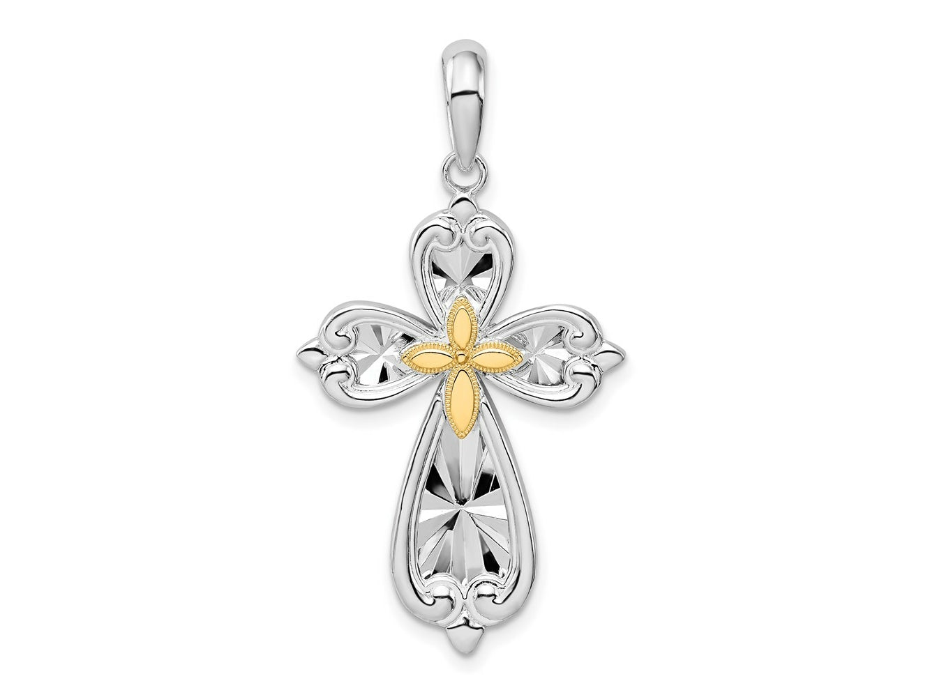 FJC Finejewelers 925 Silver and 14k Yellow Gold Accent Bright Cut Rounded Cross Charm 20 mm