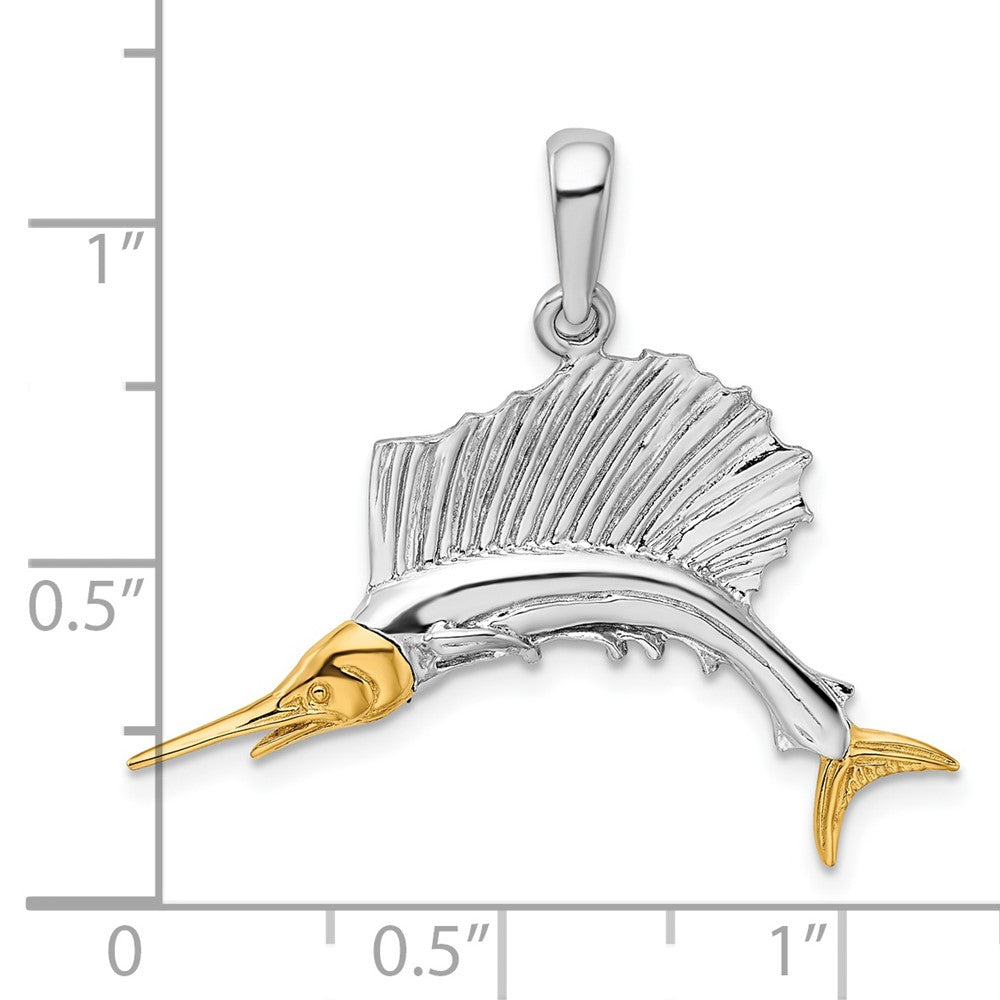 FJC Finejewelers 925 Silver and 14k Yellow Gold Accents Polished Sailfish Charm 28 x 31 mm