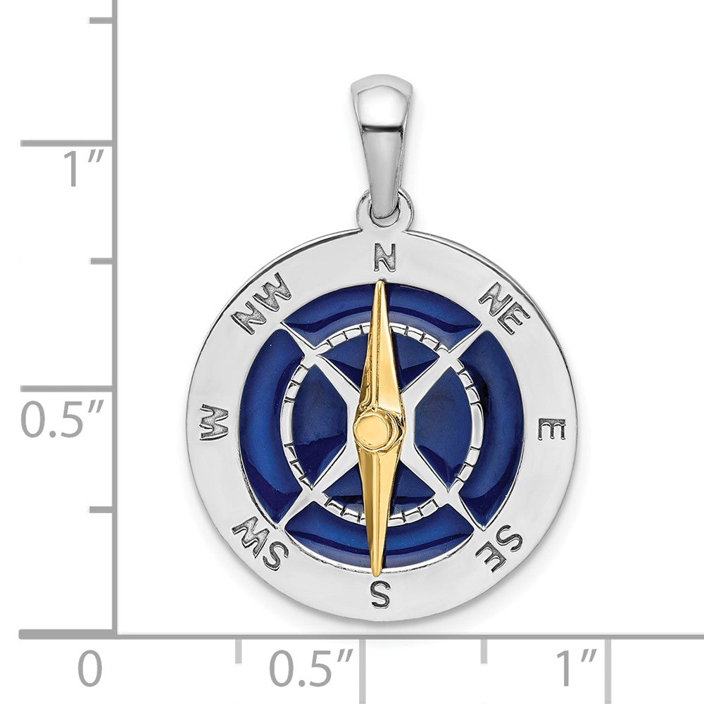 FJC Finejewelers 925 Silver and 14k Yellow Gold Accent Enamel Compass with Moving Needle Charm 28 x 20 mm